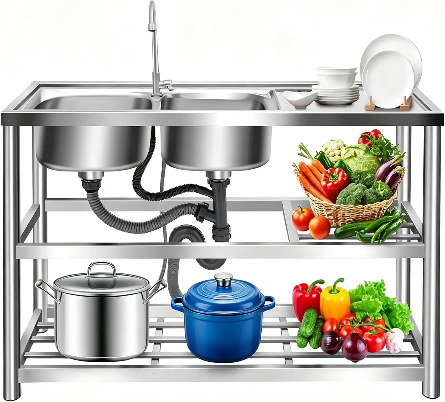 Commercial Kitchen Worktops - Fregadero de preparación independiente para cocina,